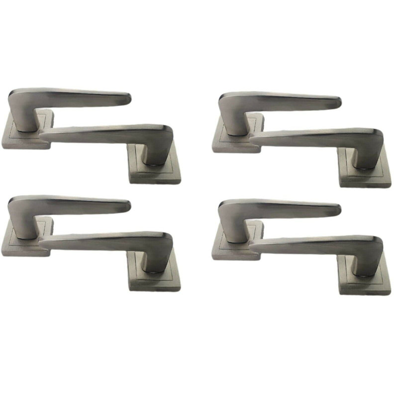 4 Pairs Venus Design Door Handles on Square Rose, Stainless Steel