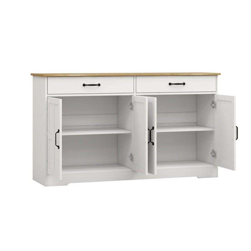 Large Farmhouse Buffet Cabinet Storage Sideboard with 2 Drawers and 4 Doors, Storage Cabinet, Entryway Cabinet