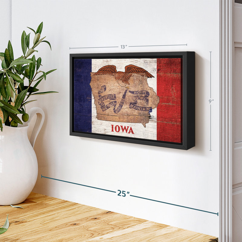 «State Map Over Iowa Flag Wall Art», H 9 po x l 13 po