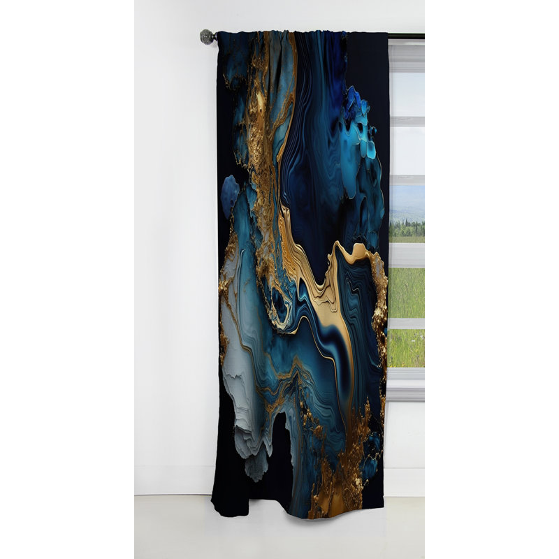 Abstract Geode Marble Blue III - Rideau de marbre abstrait - Rideau de marbre occultant - 1 panneaux, L 52 po x L 63 po