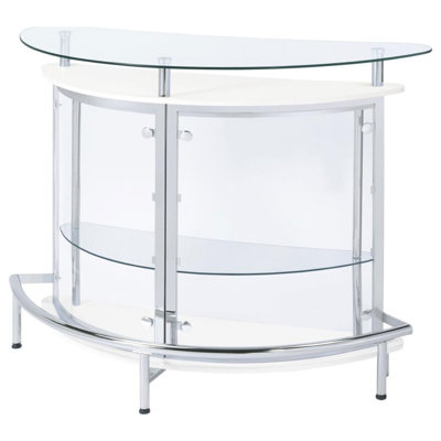 Barre avant incurvée Ross avec tablettes en verre trempé au fini blanc / chrome