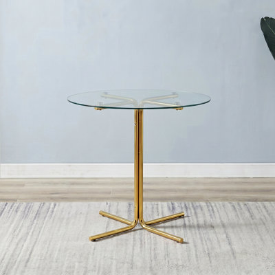36" Ronud Glass Dinning Table with Metal Base for 2 to 4 People