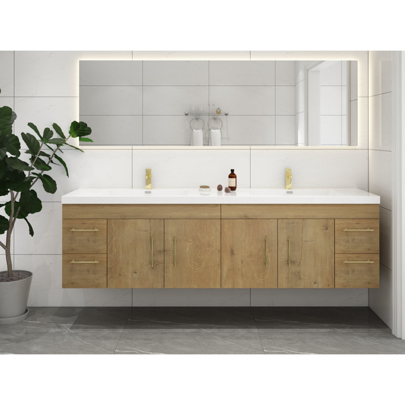 Ensemble de meuble-lavabo double 83 po Romer, Chêne, Or