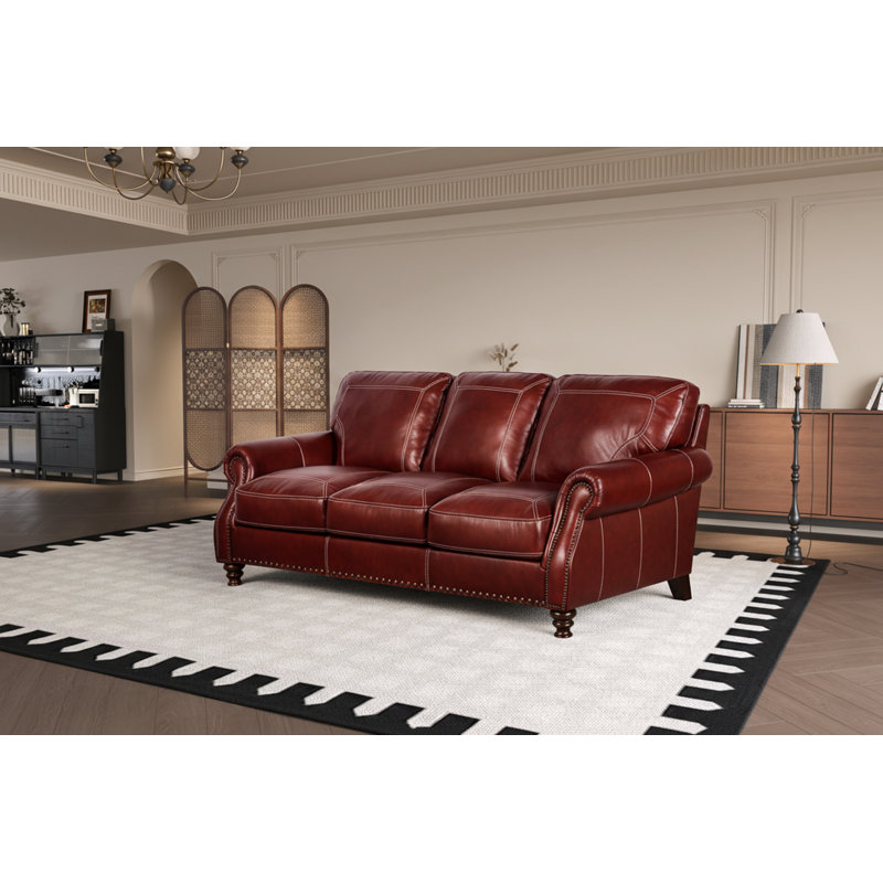Ellard Genuine Leather Rolled Arm Sofa, Salsa