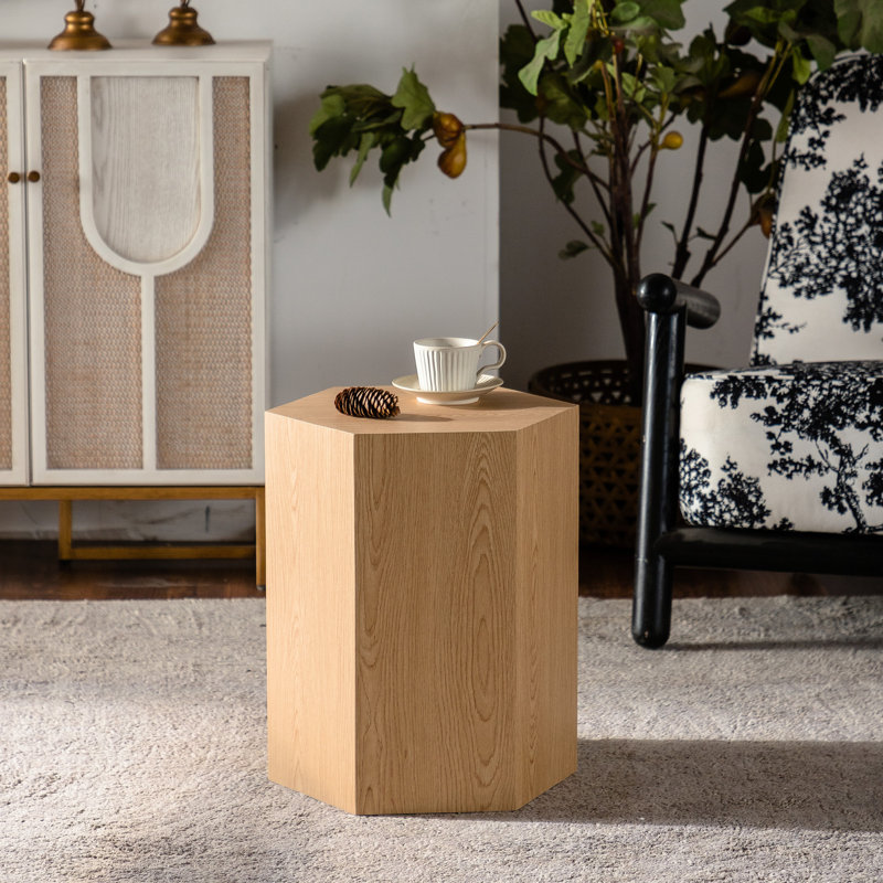 Table de bout hexagonale Nature Wood Grain, facile à utiliser dans les petits bureaux à domicile, table basse moderne 15,92 po 13,28 po 18,9
