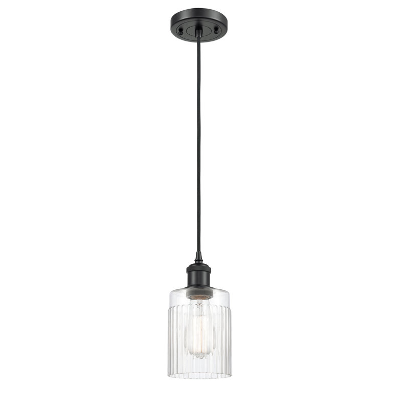 Luminaire suspendu simple à 1 lumière Kamena, Noir mat, Ampoule non incluse, Transparent