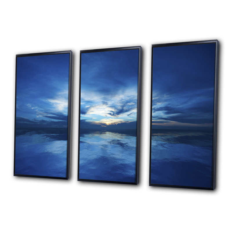 "Blue Waters" et "Blue Sky Sunset" - ensemble d'art mural sur toile encadrée "Sea & Shore", Noir, H 28 po x l 36 po