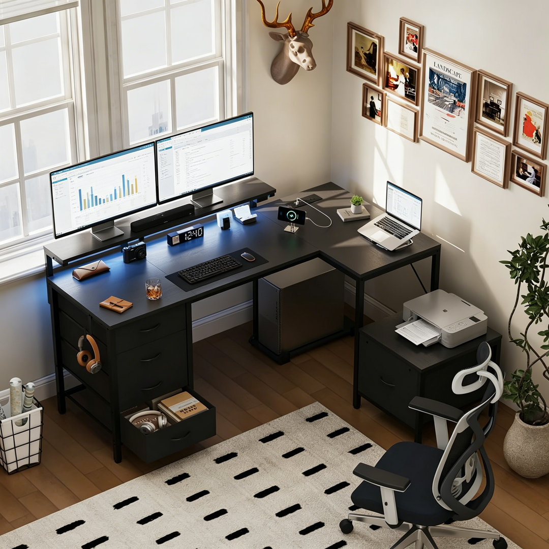 L-Shaped Metal Base Computer Desk