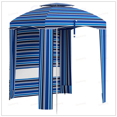 Parasol portatif portable avec double-dessus, cabanon d'extérieur à volants avec murs, évents, sacs de sable, sac de transport, rayures