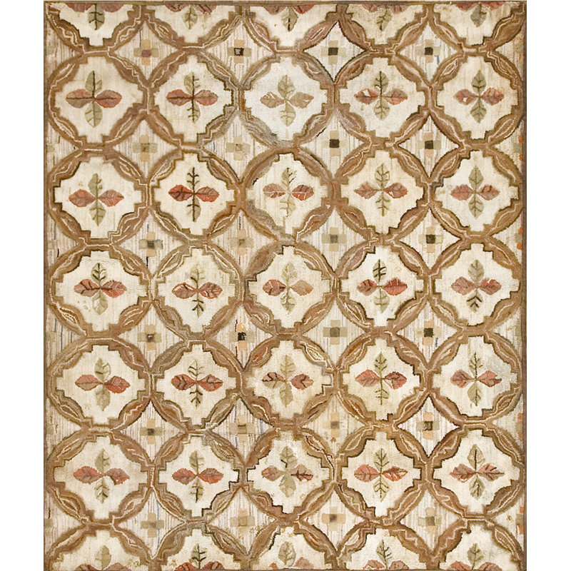 Antique 1890s American Ivory Hooked Wool Small Scatter Size Rug