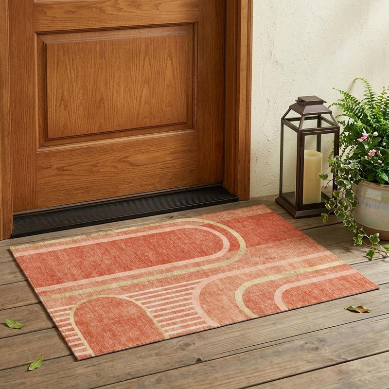 Tapis d'extérieur lavable abstrait 3 pi x 5 pi saumon