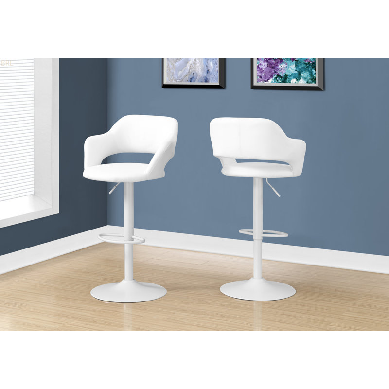 Tabouret de bar, pivotant, hauteur de bar, réglable, métal chromé, contemporain, moderne, Blanc