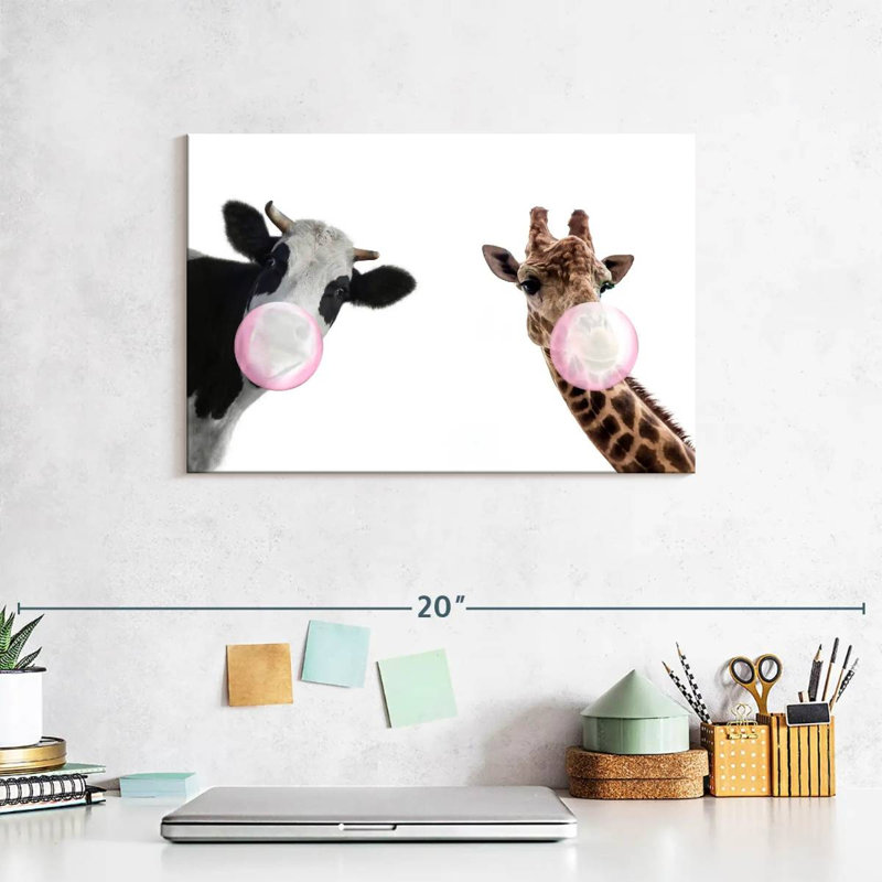 «Bubble Gum», animaux rigolos sur toile, H 12 po x l 8 po x P 1 po