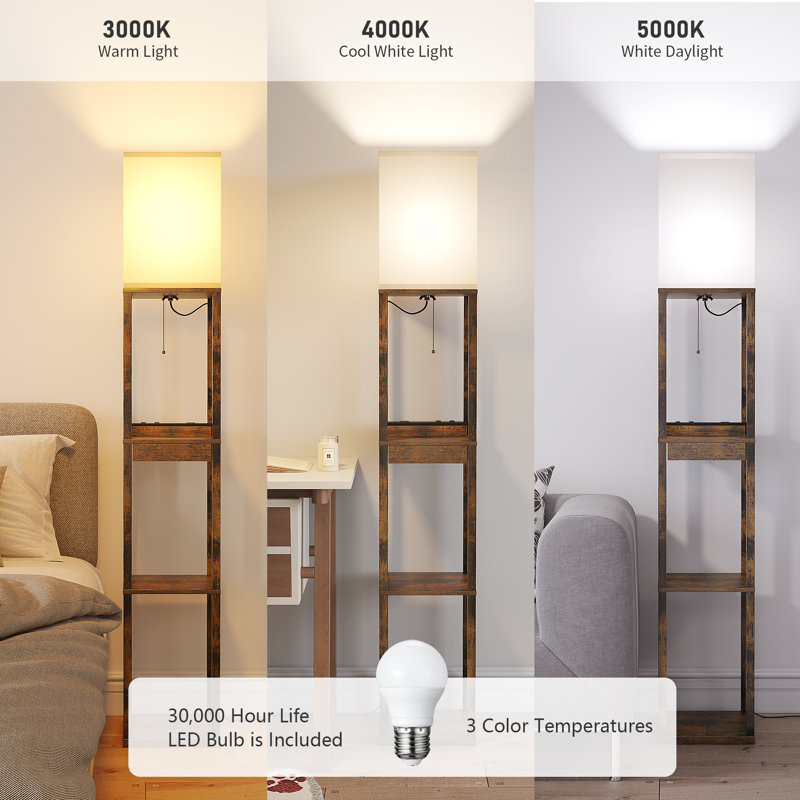Latitude Run 63" Column Floor Lamp with Outlet and Drawer, Brown