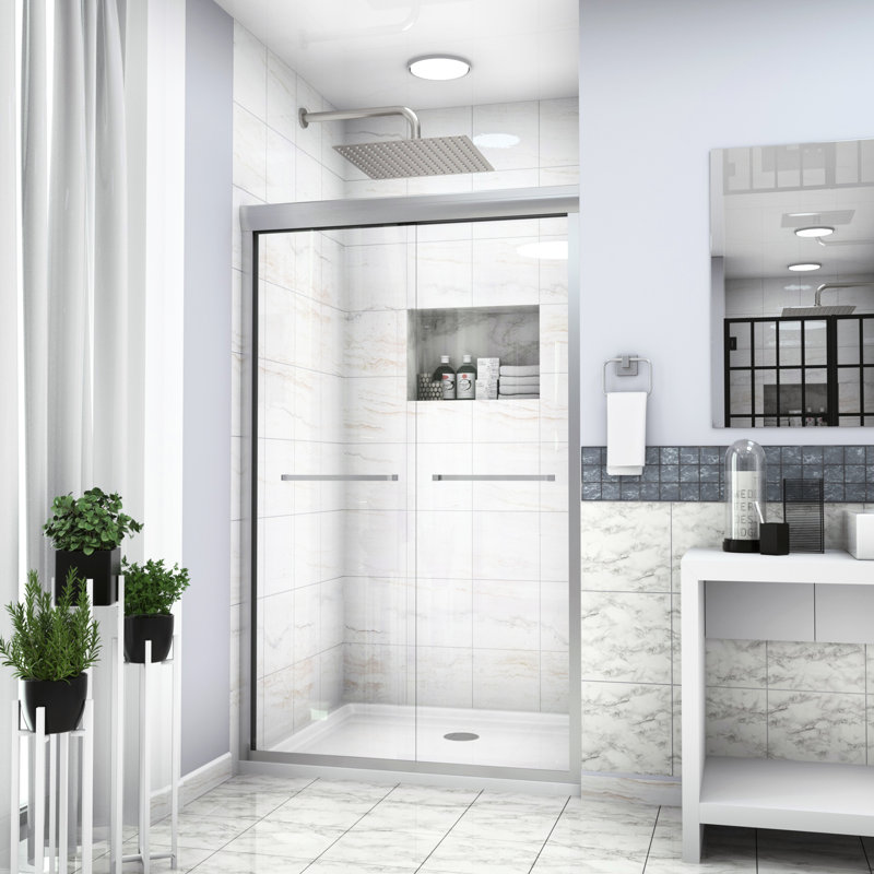 48"X76" Shower Door, Semi- Bypass Sliding, Brushed Nickel, 8Mm Tempered Glass, Bathroom Remodeling Plan 48" X 76" Door Enclosure, Quality Nano Clean Technology