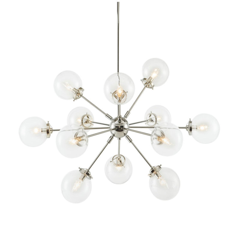 Lustre 12 lumières avec très grandes ampoules Paige, Argent argent