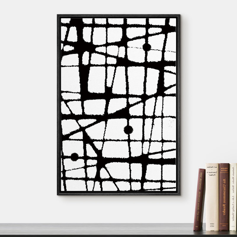 "Signe", reproduction d'art sur toile encadrée, lignes croisées foncées, formes géométriques, illustrations, art moderne, industriel, énervé, multicolore pour le salon, la chambre à coucher, le bureau