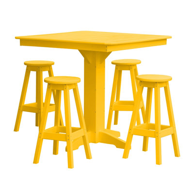  Poly Composite Sierra 5-Piece Bar Set with Square Table, Lemon Yellow