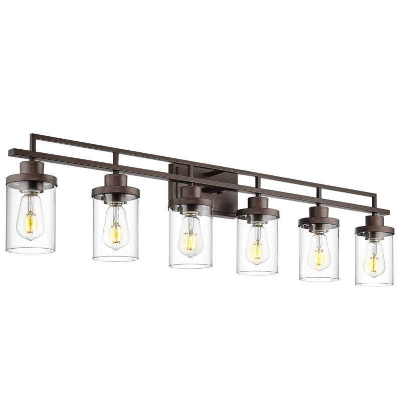 6-Light Dimmable Vanity Light Farmhouse Clear Glass Shade, Oil Rubbed Bronze