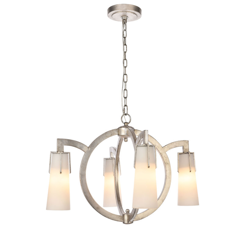 Lustree classique/traditionnel à abat-jour 4 lumières Sterns, Argent antique