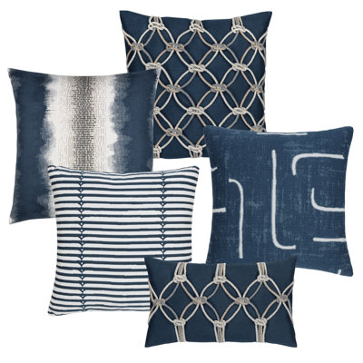 Denim Coordinated Set of 5 Indoor & Outdoor Throw Pillows