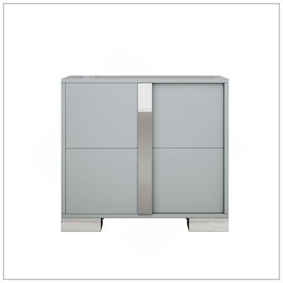 Elegant Mirrored Nightstand With Metal Handles, 2 Spacious Drawers For Bedroom And Living Room, Grey