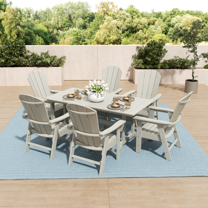 Vinnie 7-Piece Plastic Dining Set with Umbrella Hole, Sand