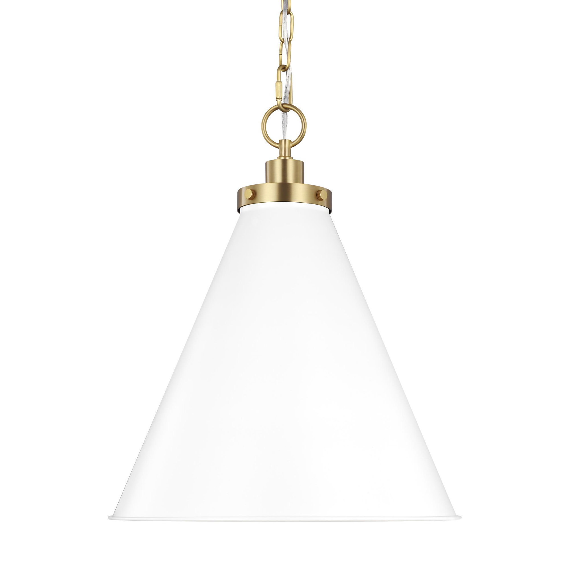 Arnell Single Light Metal Dimmable Pendant, Burnished Brass, 19" H x 15.625" W x 15.625" D, Matte White