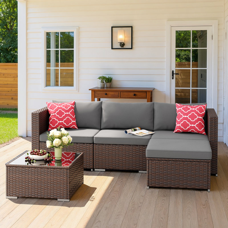 3 - Person Outdoor Patio Set Wicker Seating Group with Cushions, Gray