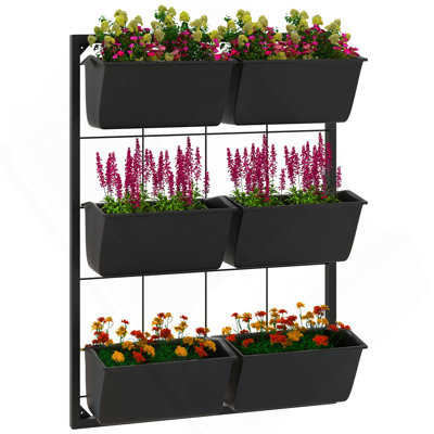 Pot à fleurs mural à 3 niveaux Outsunny avec 6 pots pour l'intérieur et l'extérieur