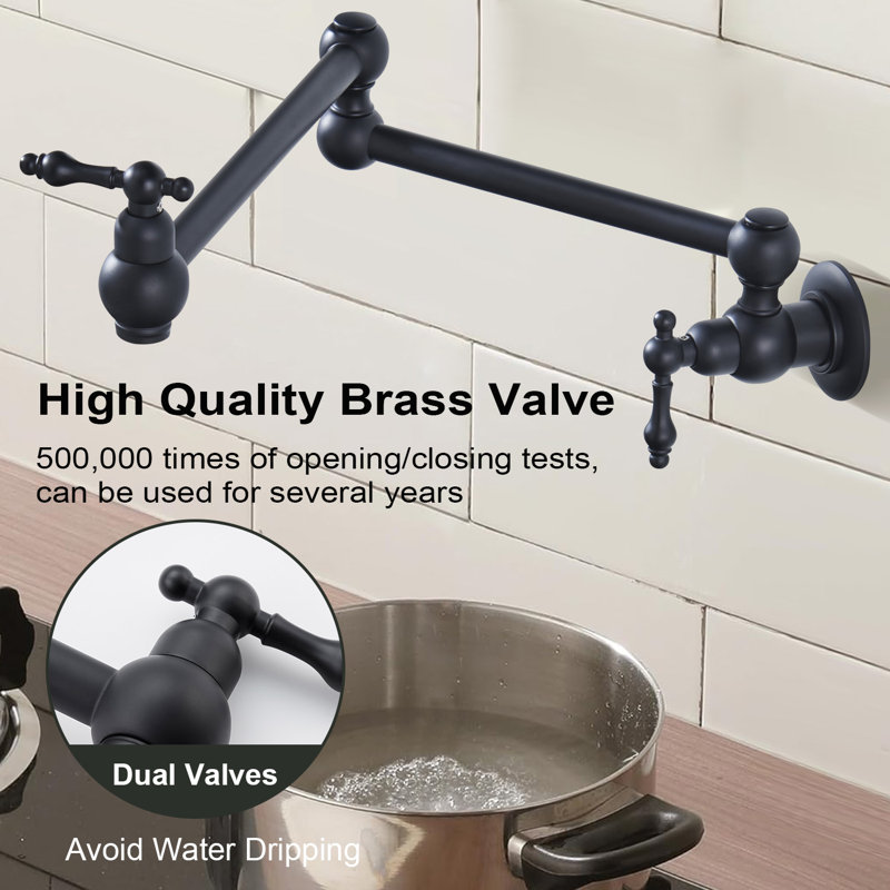 Over Stove Wall Mount Pot Filler,with Stretchable Double Joint Swing Arm, Matte Black