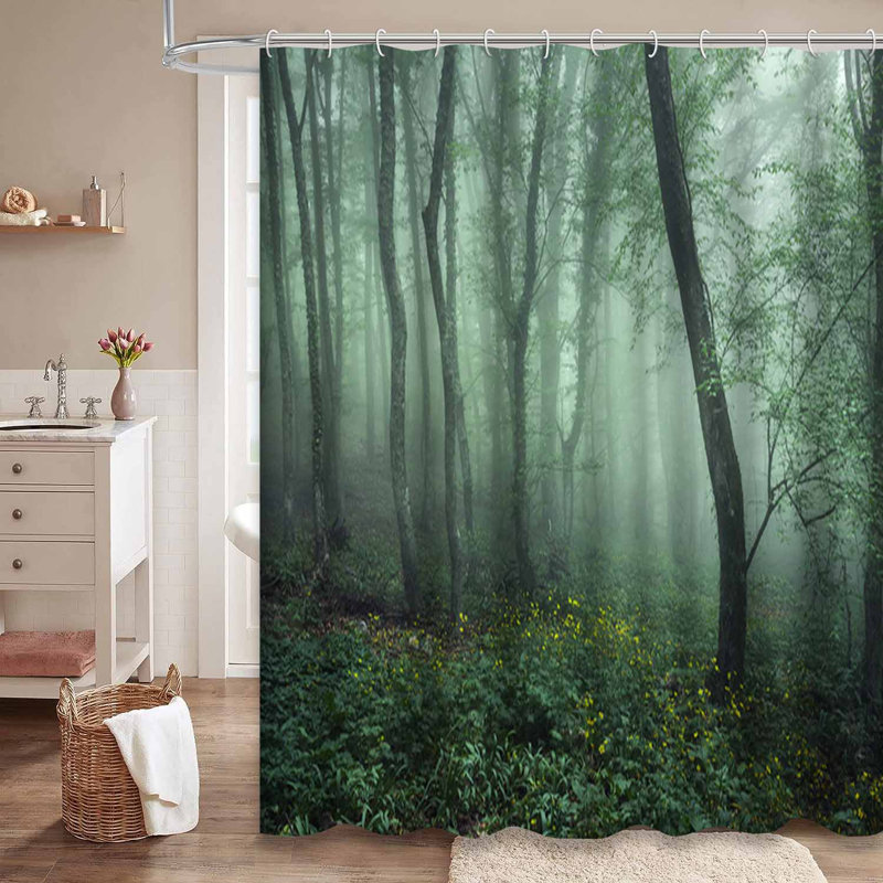 Rideau de douche vert avec 12 crochets Trail, L 72 po x l 72 po