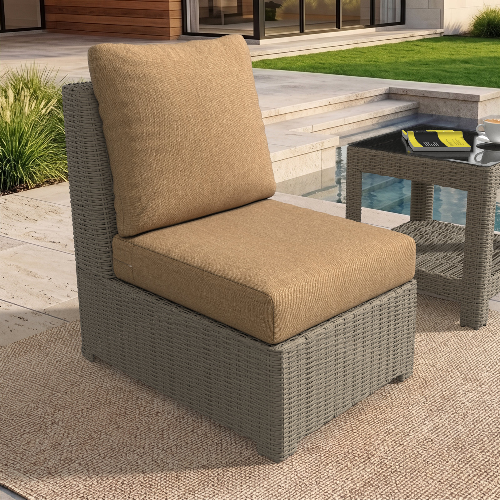 Amala 22" Sunbrella® Seat and Back Cushion, Canvas Heather Beige Sunbrella® Canvas