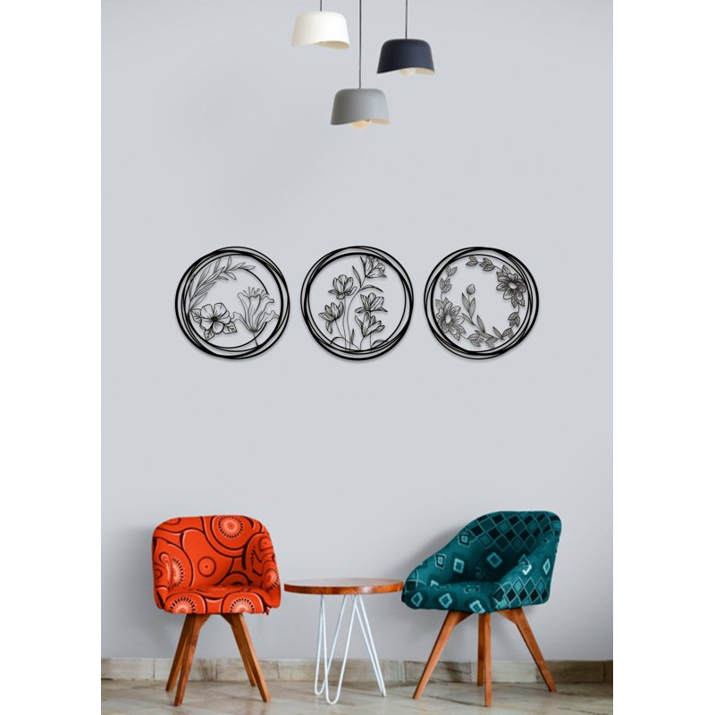 Flowers Metal Wall Art Décor, Floral Wall Set for Housewarming Gift, New Home & Office Decoration, 18" H x 18" W x 0.50" D