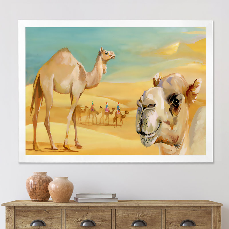 Chameaux dans le désert - Peinture sur toile, H 12 po x l 20 po x P 1,5 po, Toile blanche encadrée