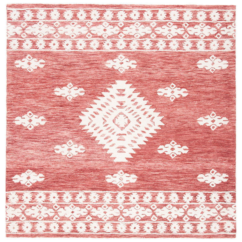 Hand Tufted Wool/Cotton Southwestern Rug in Rust, Square 7'