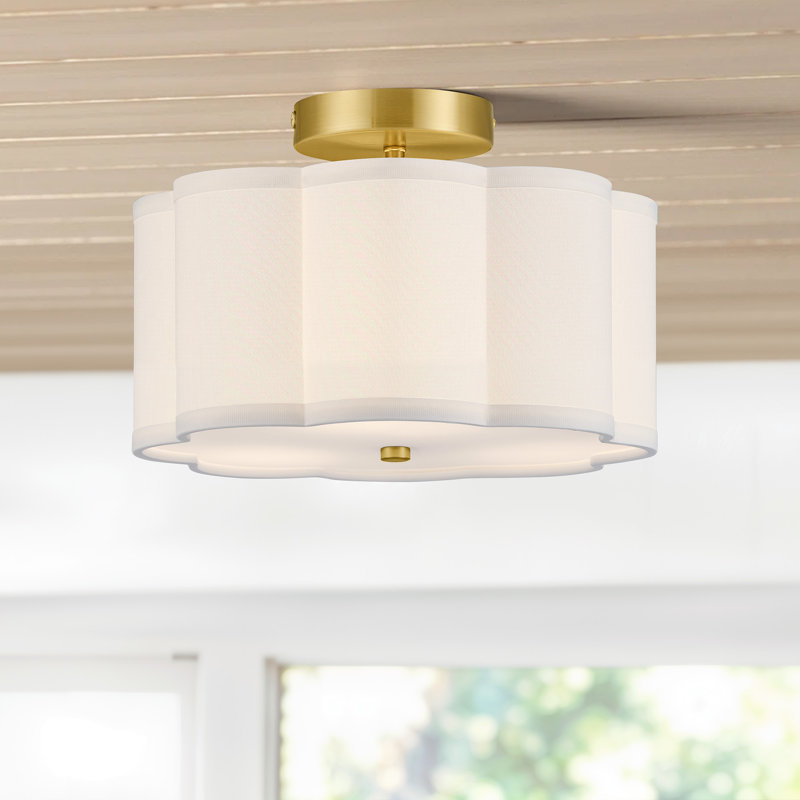 Plafonnier semi-encastré en tissu 3 lumières Tekamah, H 6,9 po x l 12,6 po x P 12,6 po, Or brossé