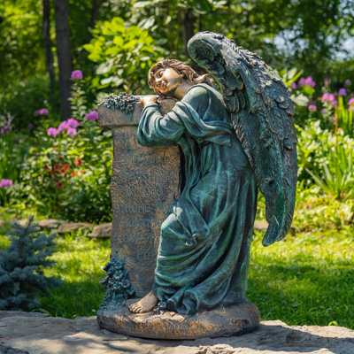 34in. Tall Mourning Angel Statue with Pedestal