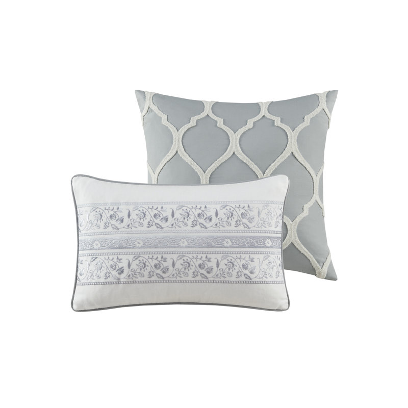 6 Piece Cotton Comforter Set Grey, Full/Double Comforter + 2 Shams + 2 Pillows