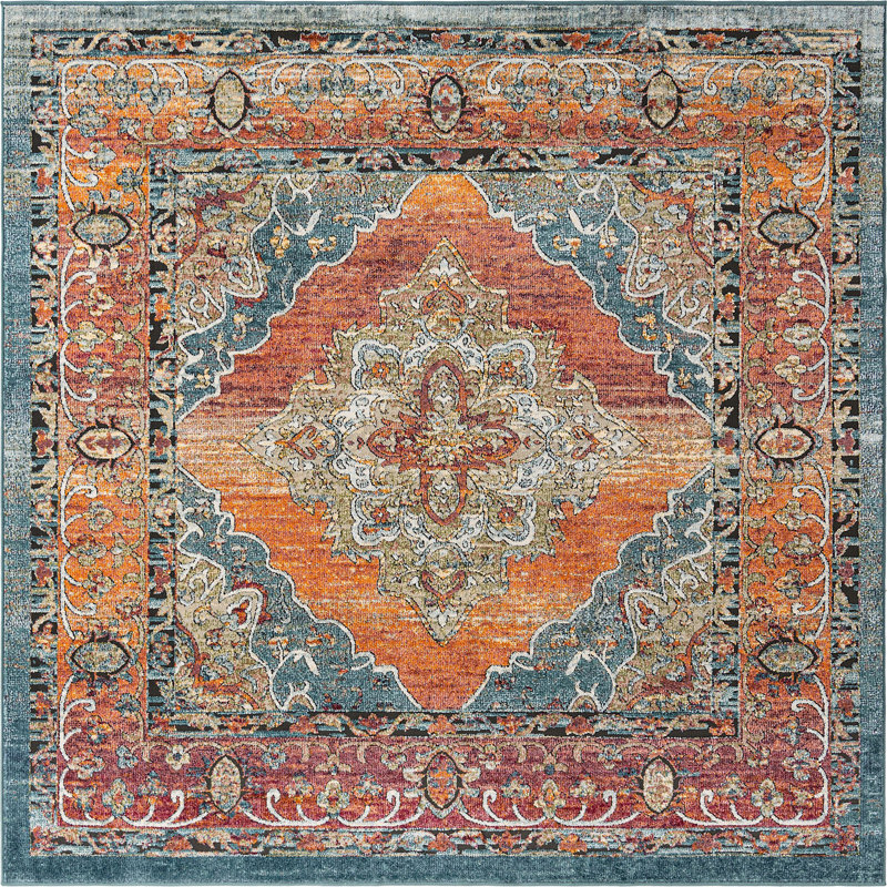Tapis traditionnel Charian rouille oriental, Carré 7 pi 10 po