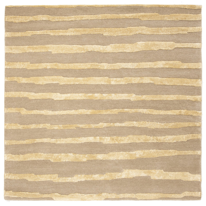 Nukri Hand Tufted Wool/Cotton/Viscose Striped Rug in Beige, Square 8'