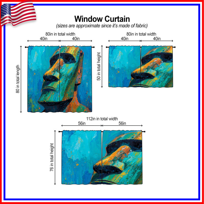 Rideaux Moai Head, Room Darkening, 112in x 78in - 2 panels