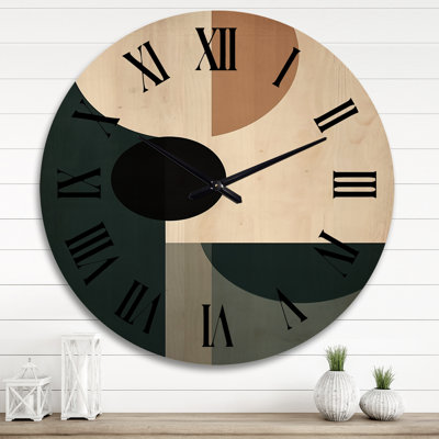 Horloge murale Mid-Century géométrique rétro brun et bleu III