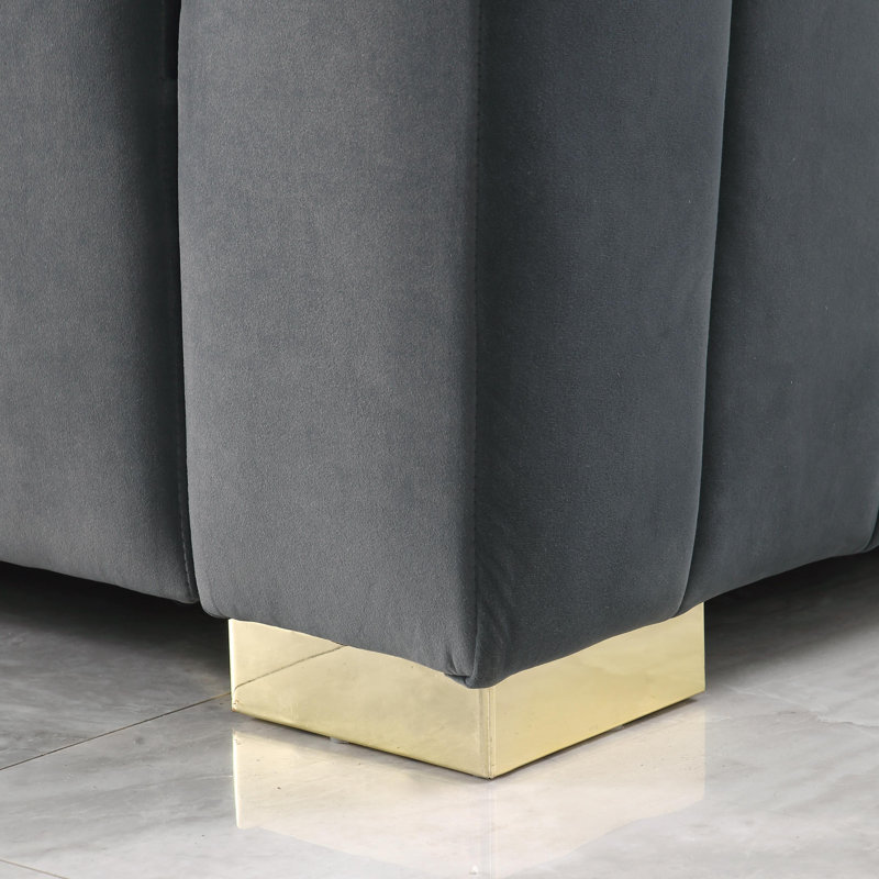 Clifford 87'' Luxury Velvet Sofa with 2 Pillows, Modern Channel-Tufted Couch with High-Density Foam Cushion for Living Room, Gray