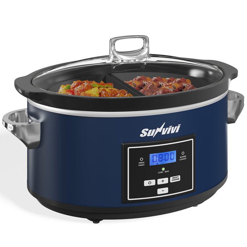 6 Quart Programmable Slow Cooker With 2 In 1 Silicone Liners, Blue