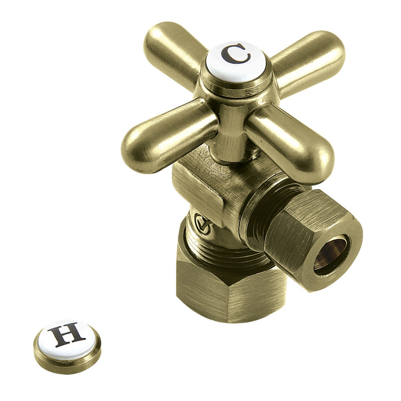 Kingston Brass Vintage 5/8-Inch OD Comp x 3/8-Inch OD Comp Quarter-Turn Angle Stop Valve, Antique Brass