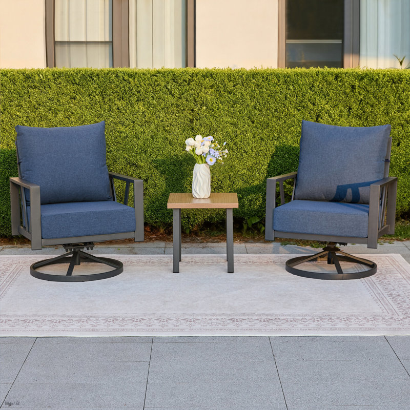 Chaise berçante pivotante 3 pièces avec coussins de 6 po, Bleu