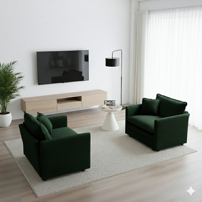Ensemble de canapé-lit 2 places Modern Comfy, Chenille verte