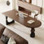 Bureau brun en demi-cercle en bois massif-130910277