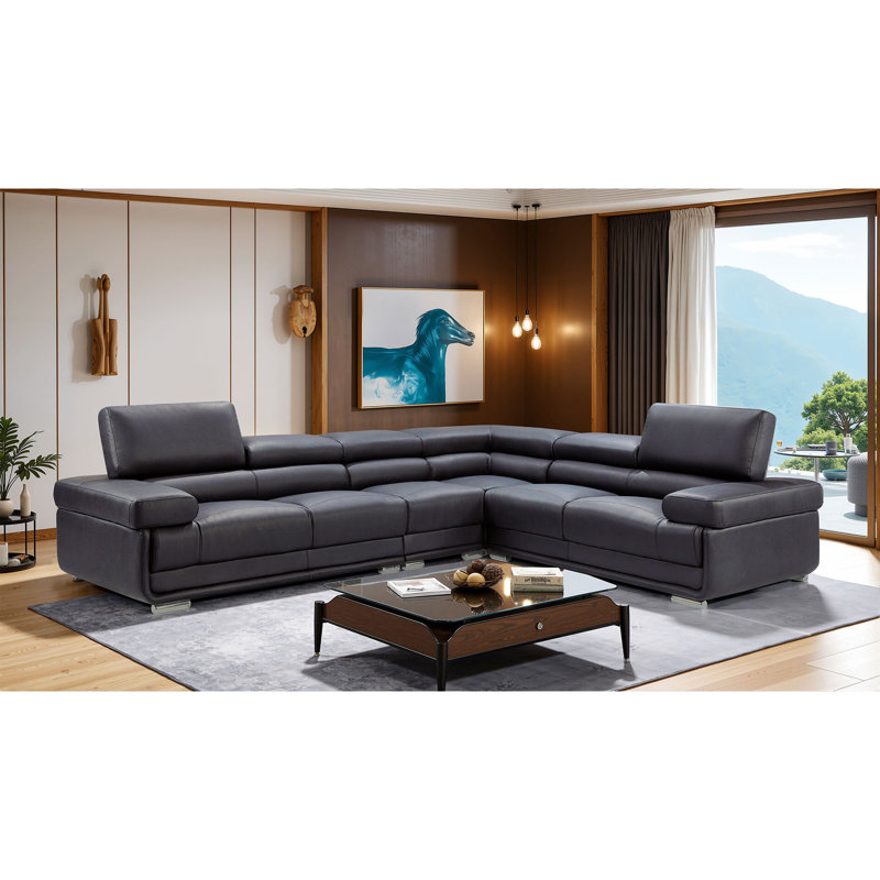 Canapé modulaire Monroe, Cuir véritable noir